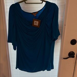 Ellen Tracy Teal Draped Blouse